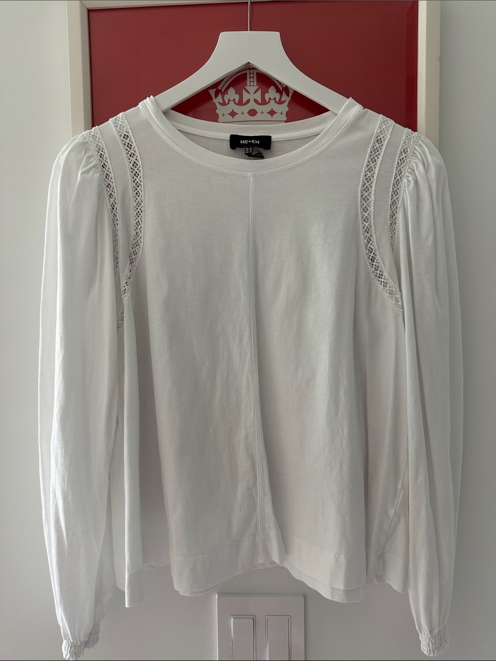ME+EM White Long-Sleeve Puff Shoulder Top